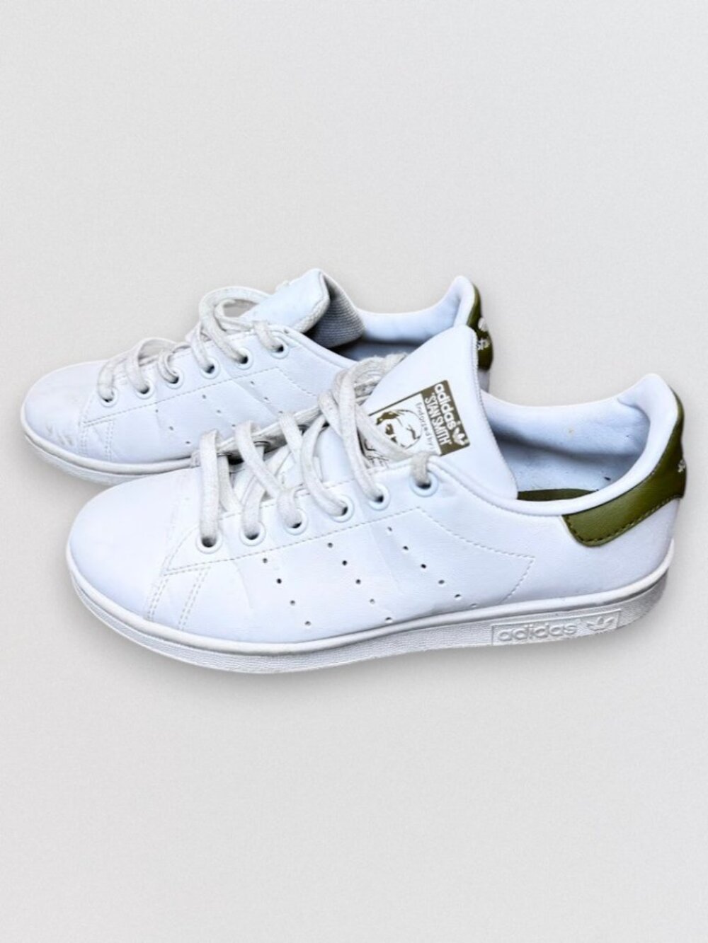 White Green Leather Sneakers Lace Up Casual Classic Shoes US 4.5 - Picture 4 of 6